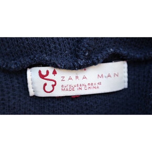 Zara Man - Men's Wool Blend, Full Zip Toggle Hoodie in Navy, size XL - Picture 4 of 11